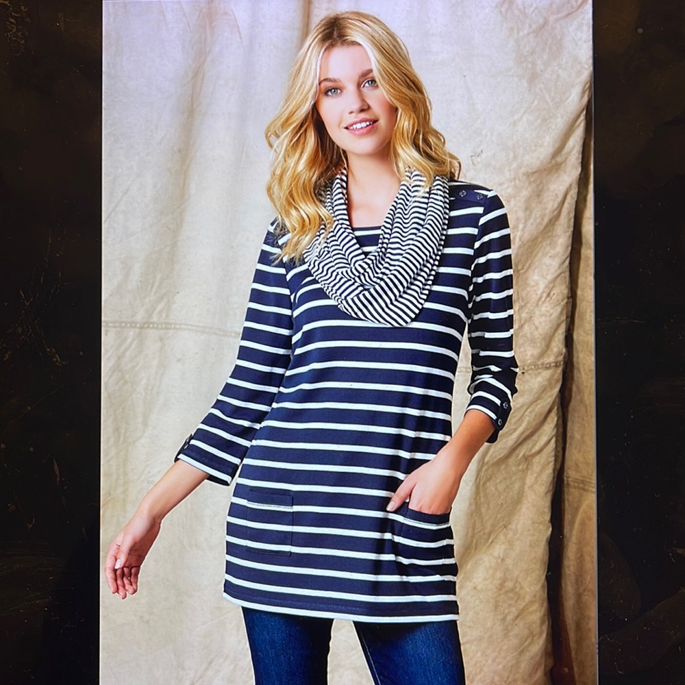 NWT Bonmarche UK Striped Tunic with Scarf